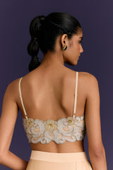 Beige Embroidered Pre-Draped Saree Set