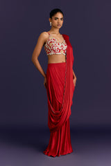 Black Embroidered Pre-Draped Saree Set