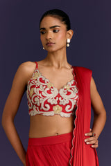 Black Embroidered Pre-Draped Saree Set