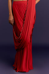 Black Embroidered Pre-Draped Saree Set