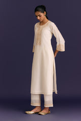 Ivory Silk Chanderi Embroidered Kurta Set