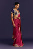 Fuchsia/Navy Embroidered Chinniya Silk Saree Set