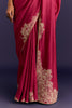 Fuchsia/Navy Embroidered Chinniya Silk Saree Set