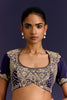 Fuchsia/Navy Embroidered Chinniya Silk Saree Set