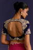 Fuchsia/Navy Embroidered Chinniya Silk Saree Set