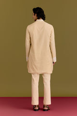Beige Woven Embroidered Kurta Set
