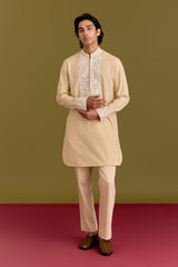 Beige Woven Embroidered Kurta Set