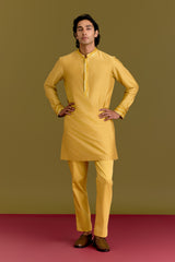 Mustard Cotton Silk Embriodered Kurta Set