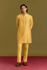 Mustard Cotton Silk Embriodered Kurta Set