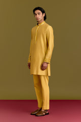 Mustard Cotton Silk Embriodered Kurta Set