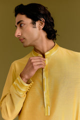 Mustard Cotton Silk Embriodered Kurta Set