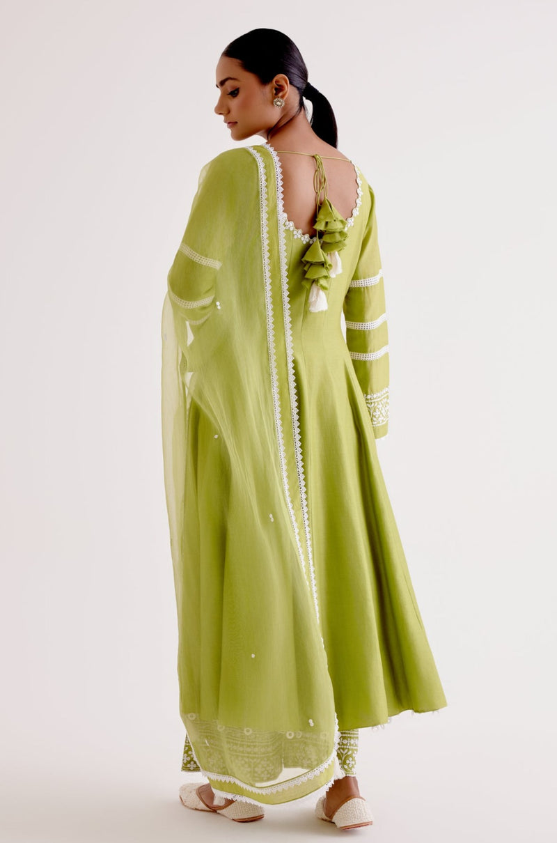 Green Chanderi Anarkali Set