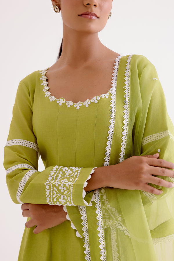 Green Chanderi Anarkali Set