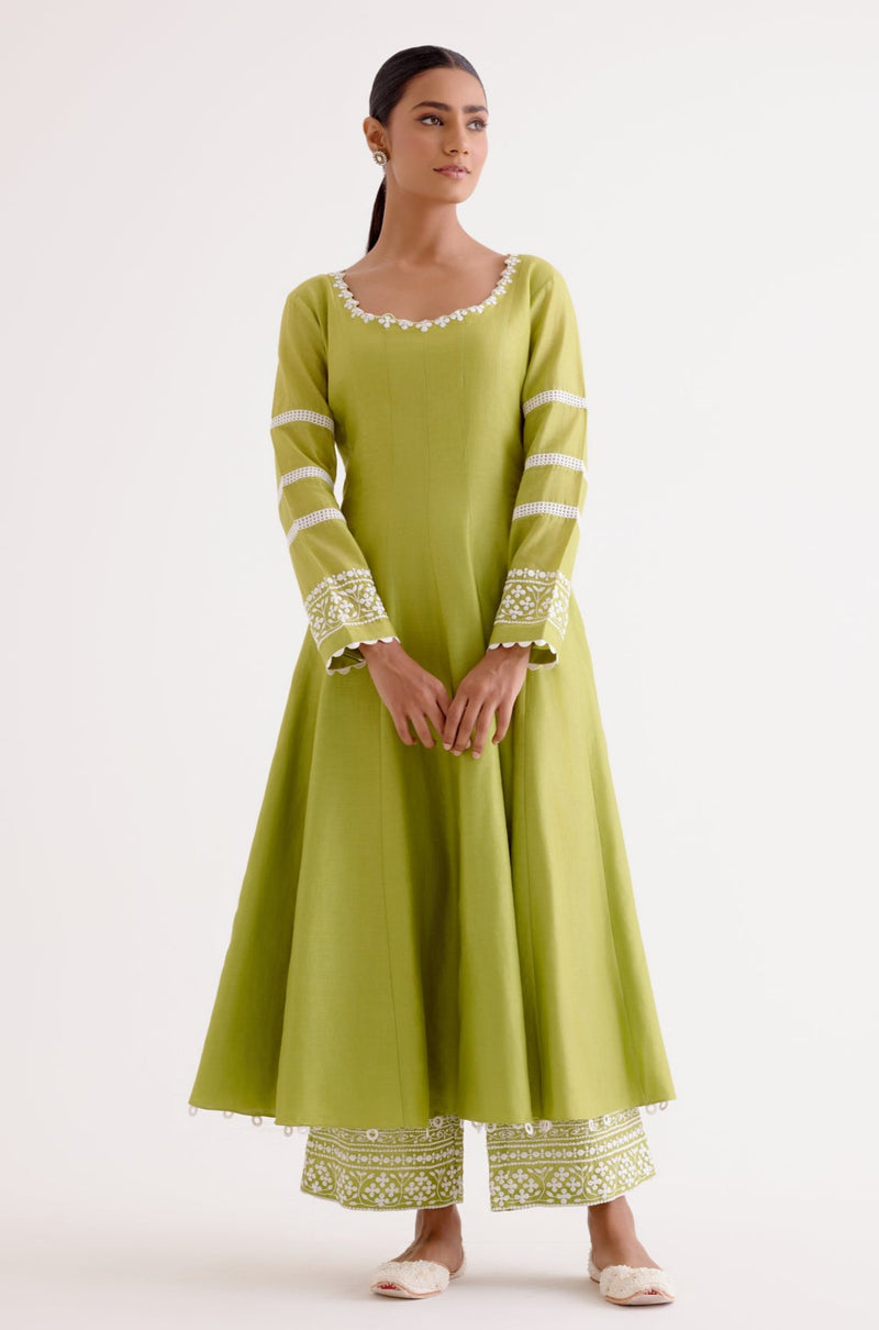 Green Chanderi Anarkali Set