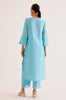 Rashmika Mandanna in Turquoise Blue Silk Chanderi Dori Embroidered Kurta Set