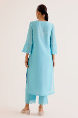 Rashmika Mandanna in Turquoise Blue Silk Chanderi Dori Embroidered Kurta Set