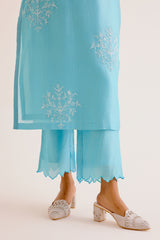 Rashmika Mandanna in Turquoise Blue Silk Chanderi Dori Embroidered Kurta Set
