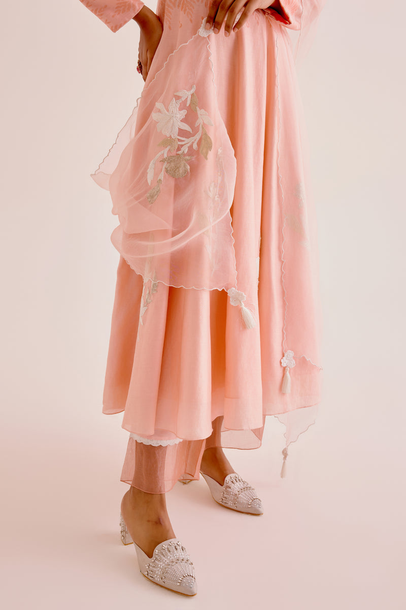 Blush Pink Embroidered Chanderi Anarkali Set
