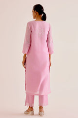 Alia Bhatt in Pink Silk Chanderi Dori Embroidered Kurta Set