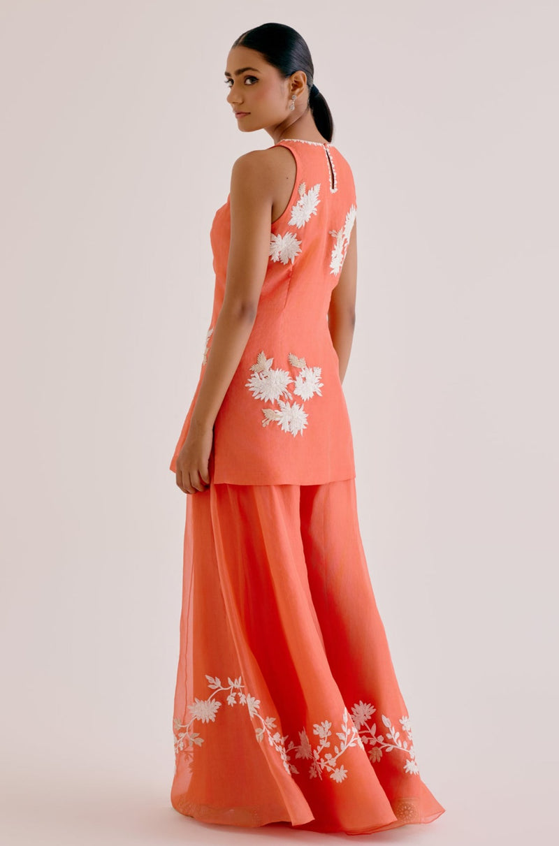Orange Embroidered Sharara Set