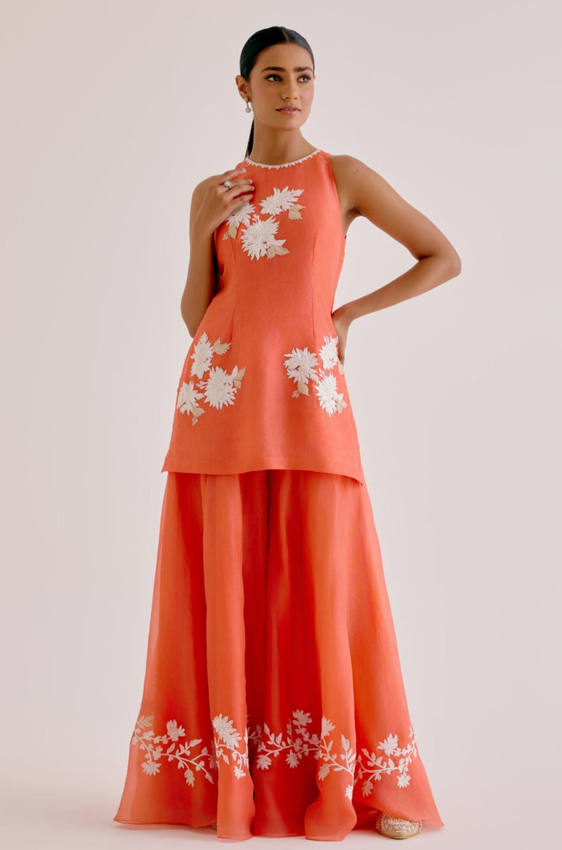 Orange Embroidered Sharara Set