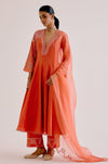 Orange Silk Chanderi Dori Embroidered Anarkali Set