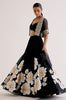 Black Silk Chanderi Hand-Painted Lehenga and Short Jacket Set