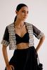 Black Silk Chanderi Hand-Painted Lehenga and Short Jacket Set