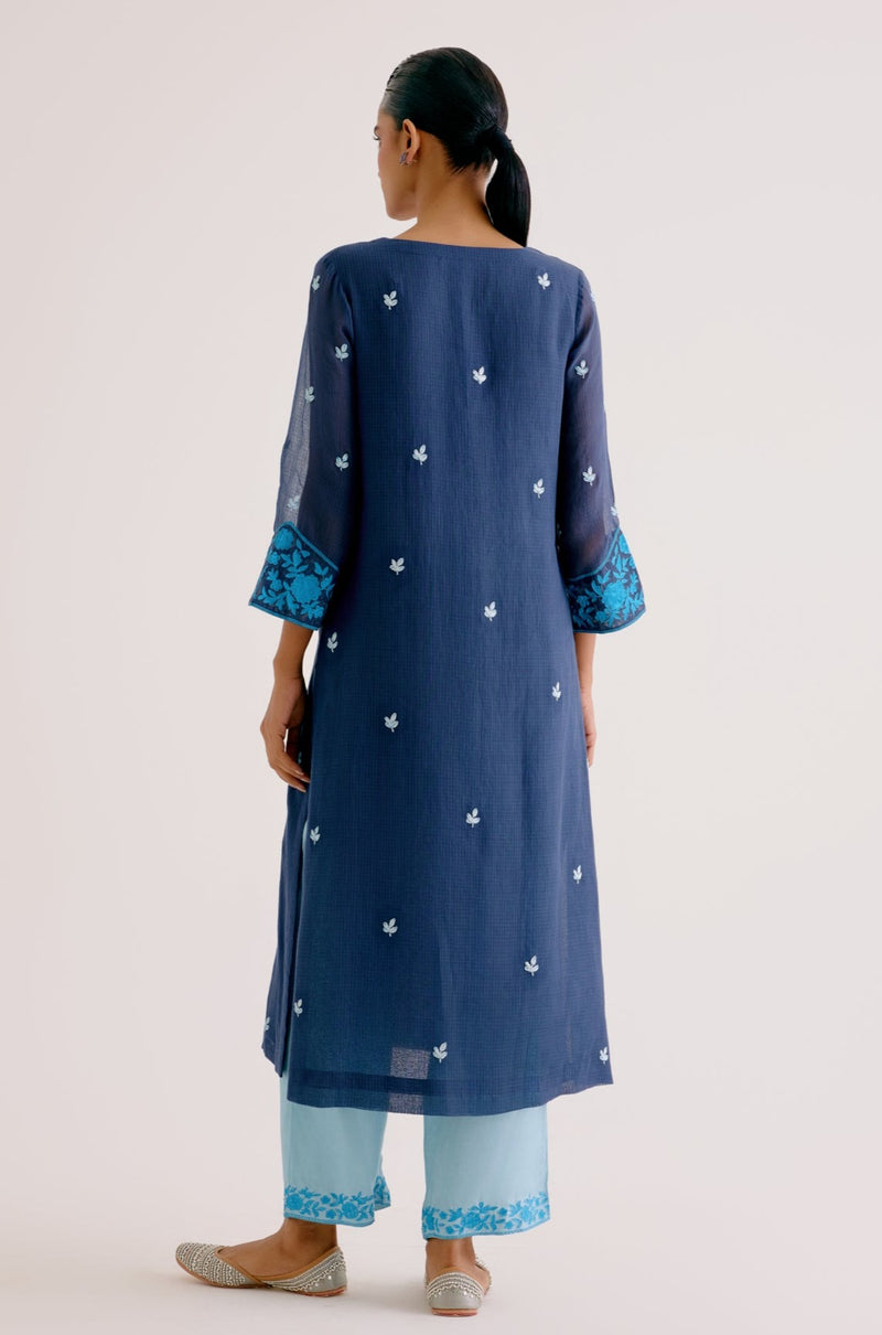 Navy Blue Kota Dori Embroidered Kurta Set