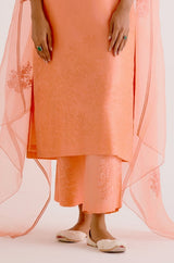 Peach Silk Chanderi Dori Embroidered Kurta Set