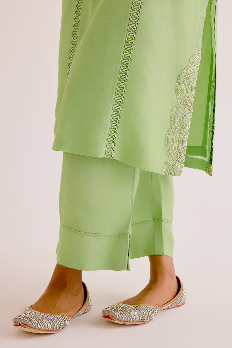 Pistachio Green Silk Chanderi Dori Embroidered Kurta Set (RTS)