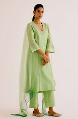 Pistachio Green Silk Chanderi Dori Embroidered Kurta Set