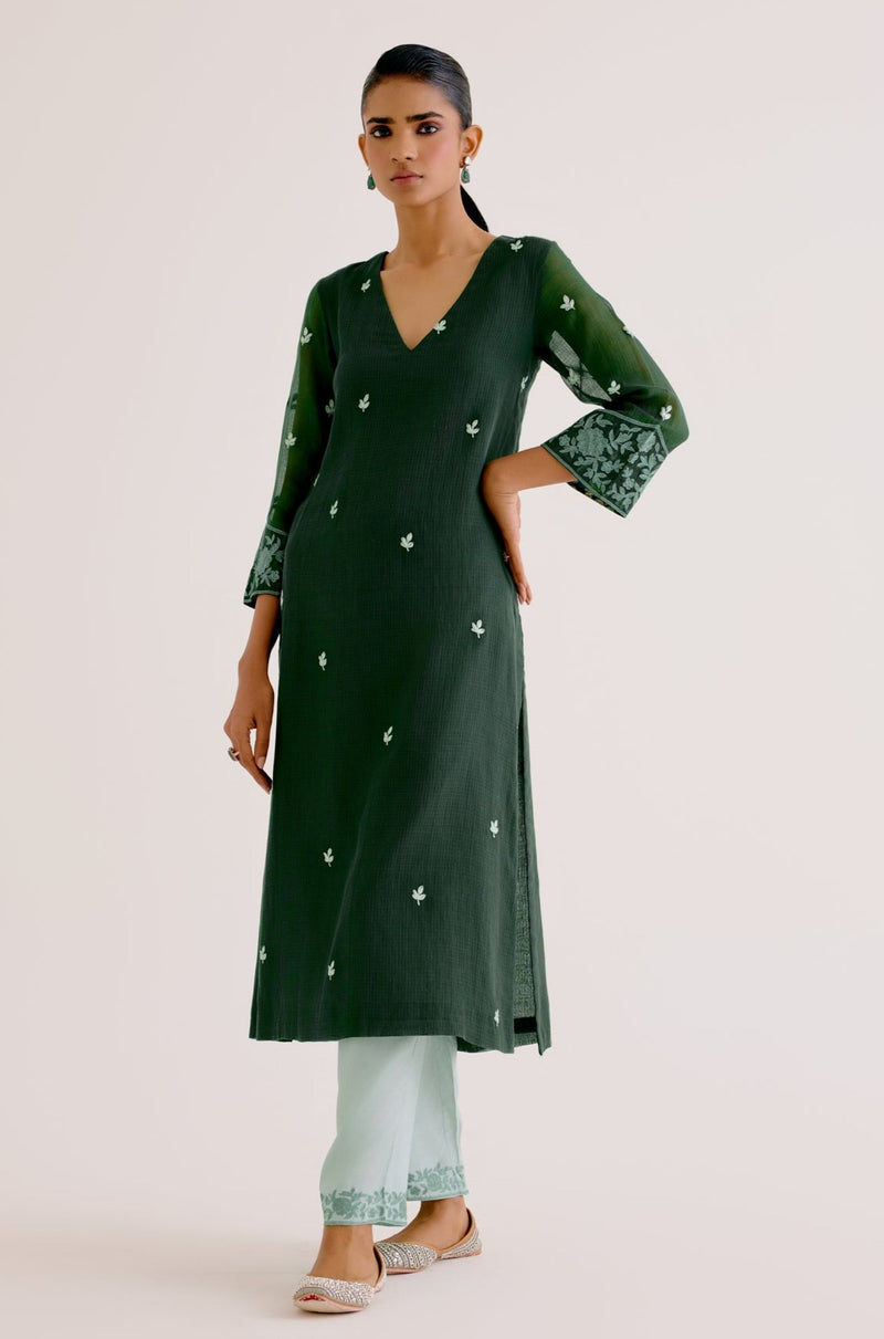 Emerald Green Kota Dori Embroidered Kurta Set