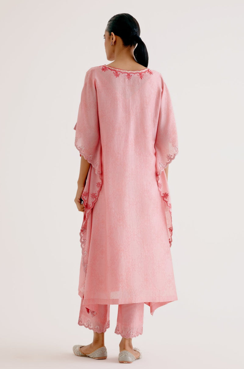 Blush Pink Silk Chanderi Dori Embroidered Kaftan Set (RTS)