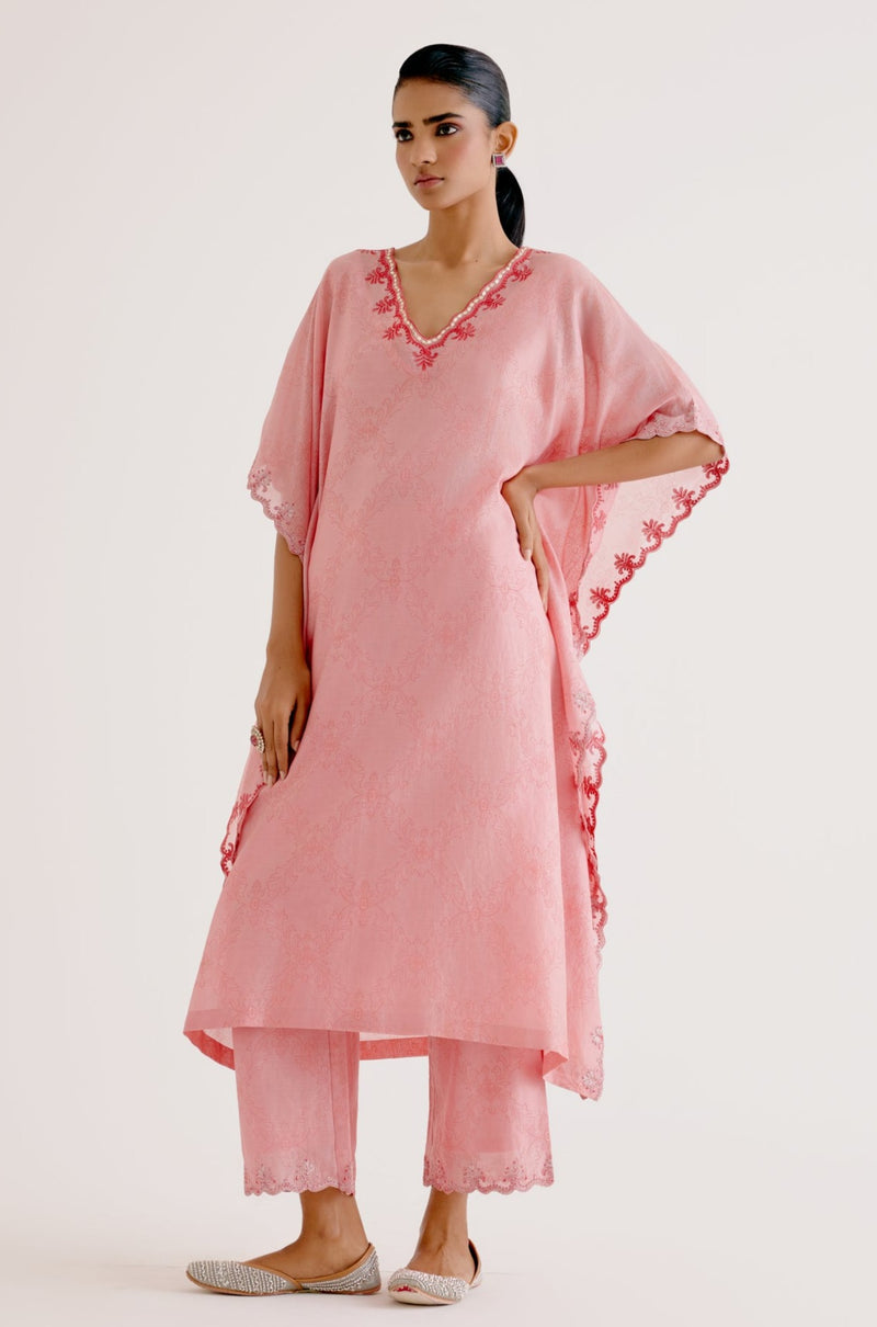 Blush Pink Silk Chanderi Dori Embroidered Kaftan Set (RTS)