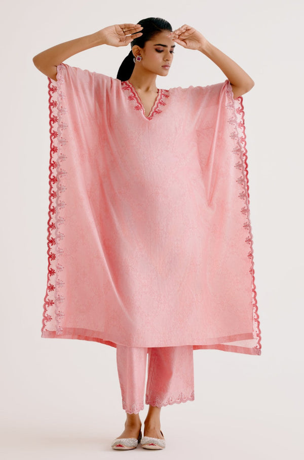 Blush Pink Silk Chanderi Dori Embroidered Kaftan Set (RTS)
