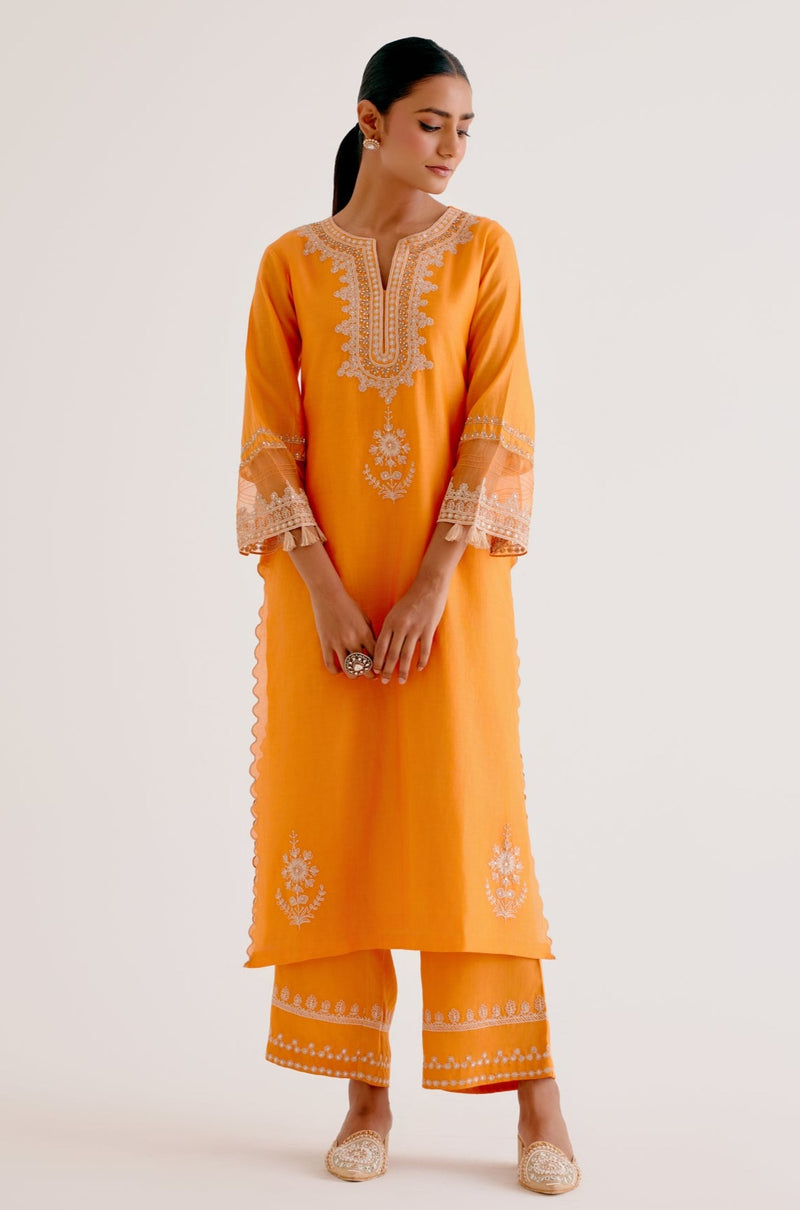 Orange Dori Embroidered Kurta Set