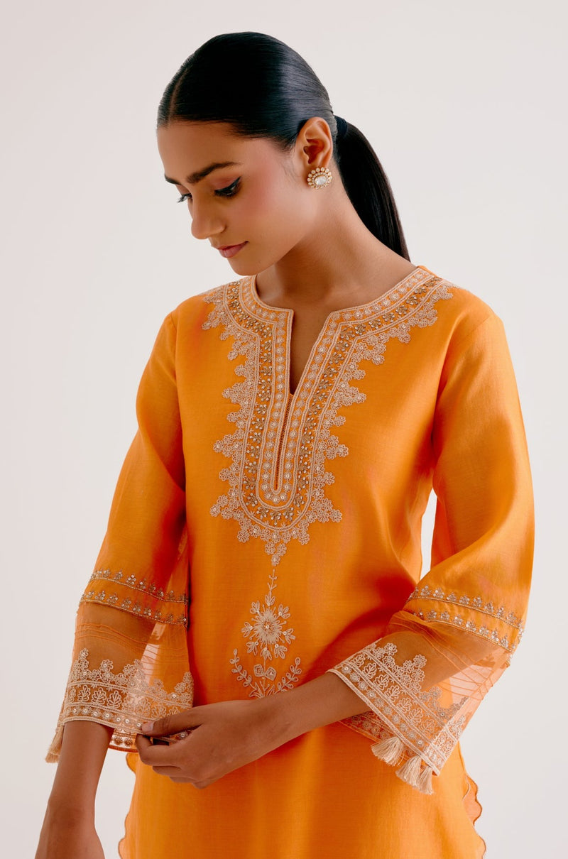 Orange Dori Embroidered Kurta Set
