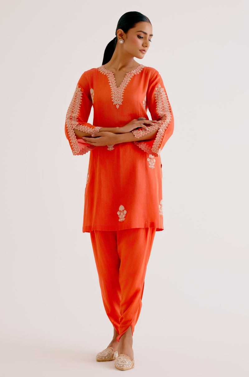 Orange Sequins Embroidered Dhoti Set