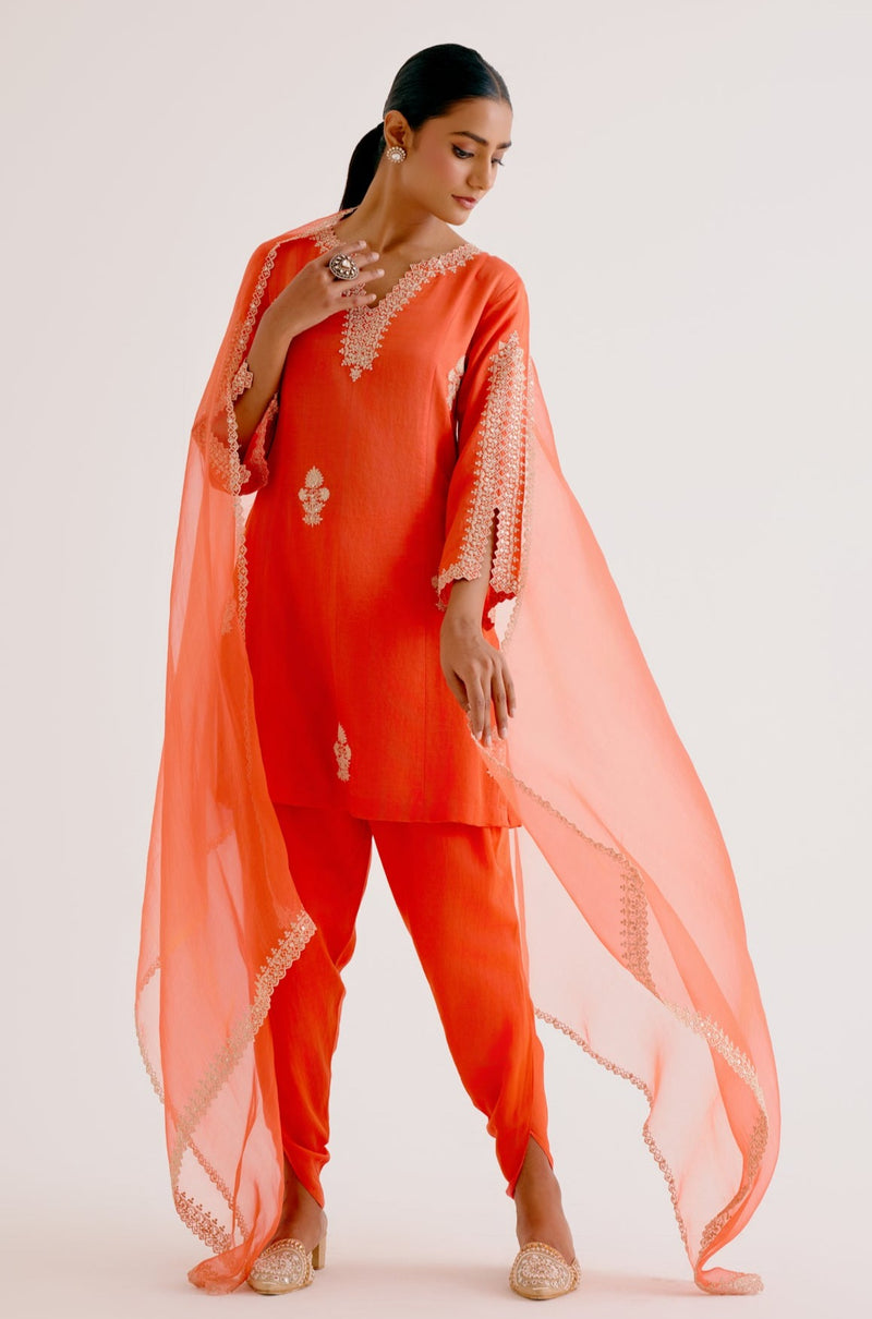 Orange Sequins Embroidered Dhoti Set