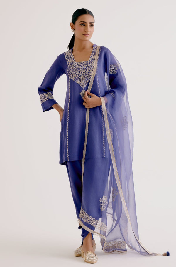 Blue Dori Embroidered Dhoti Set