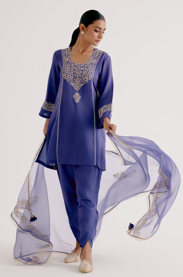 Blue Dori Embroidered Dhoti Set