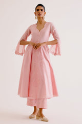 Blush Pink Silk Chanderi Dori Embroidered Anarkali Set
