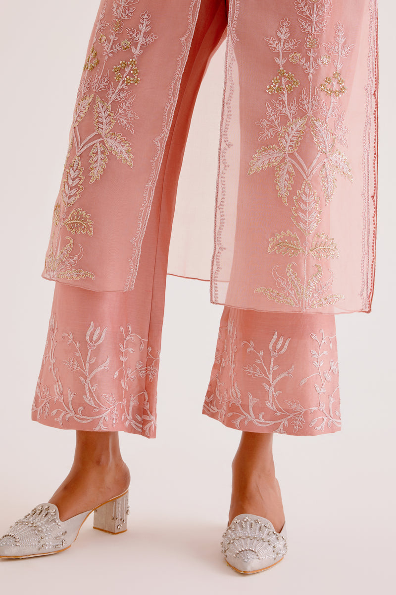 Onion Pink Silk Organza Embroidered Kurta Set