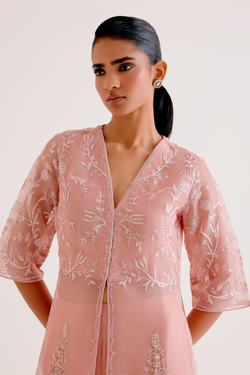 Onion Pink Silk Organza Embroidered Kurta Set