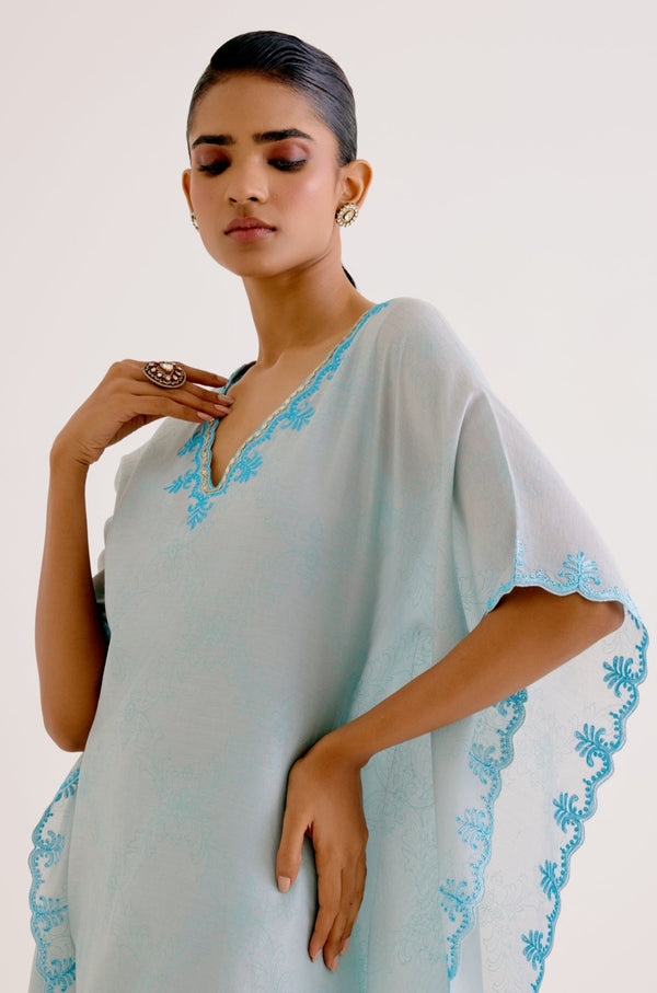 Sky Blue Silk Chanderi Dori Embroidered Kaftan Set (RTS)