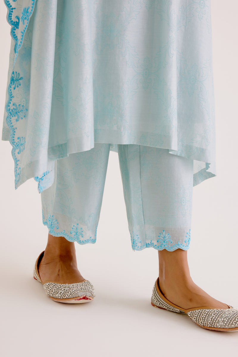 Sky Blue Silk Chanderi Dori Embroidered Kaftan Set (RTS)