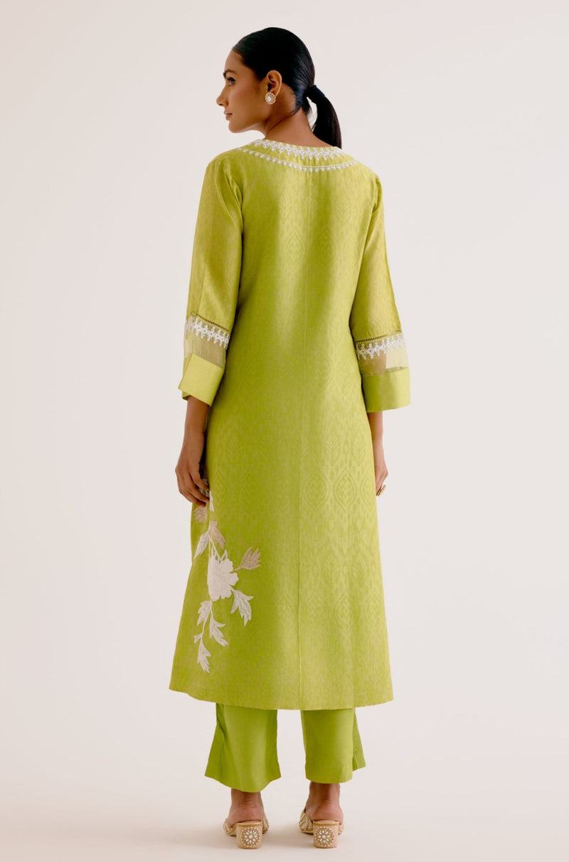 Green Embroidered Chanderi Kurta Set