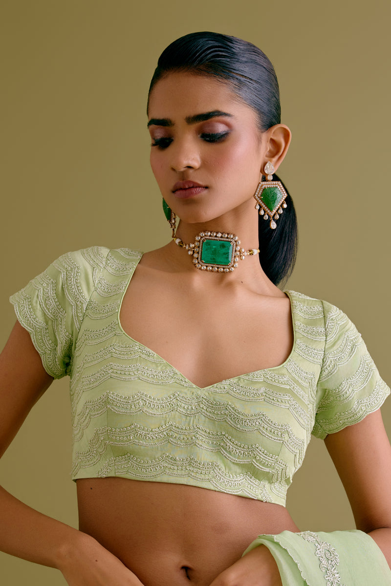Janhvi Kapoor in Pistachio Green Silk Organza Dori Embroidered Saree Set