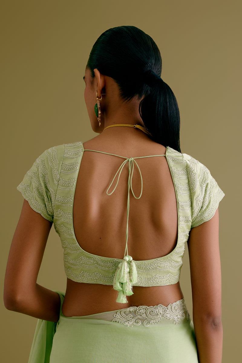 Janhvi Kapoor in Pistachio Green Silk Organza Dori Embroidered Saree Set